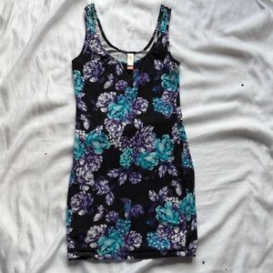 No Boundaries Black Dress with Purple and Teal Floral Design